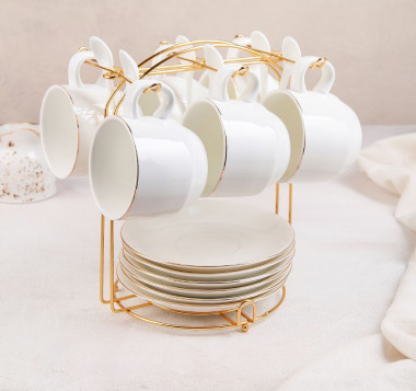 Сервиз чайный на металл подст 19 пред "Бланш" 6 чашек 170 мл, 6 блюдец 13,5 см, 6 ложек &mdash; Posudio