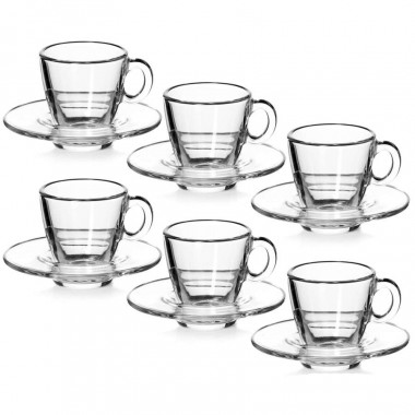 Чашка с блюдцем закаленным 72 мл 6 шт Pasabahce Aqua95756BT — Posudio