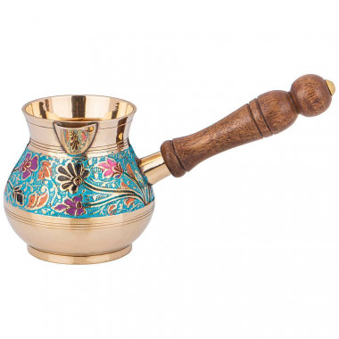 ТУРКА 250 МЛ. ЛАТУНЬ. ЦВЕТНАЯ ЭМАЛЬ — Posudio