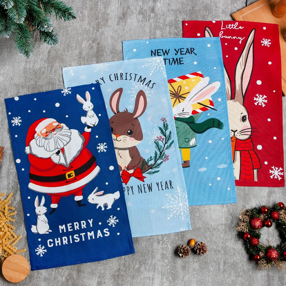 Набор кухонных полотенец Доляна Merry Christmas 35х60 см - 4 шт., 100% хл фото 1 — Posudio