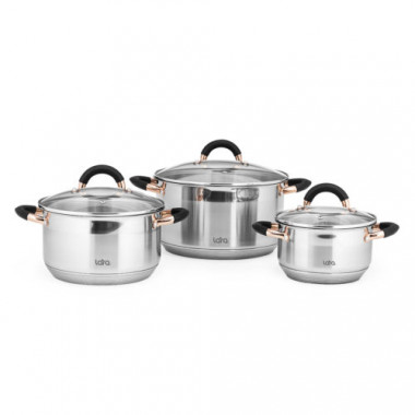 Набор посуды BLACK and ROSE 6пр.(каст.1.7+3,4+5.8л.) индукц дно 9-ти ступ. капс. дно LARA — Posudio