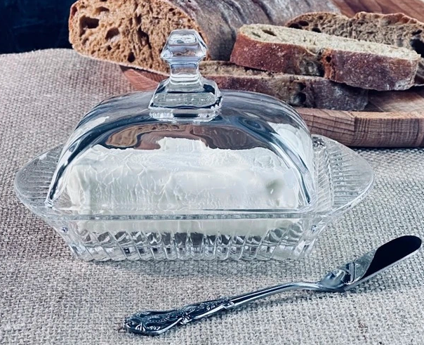 Масленка с ножом в под.уп.(х24)Стекло 200-108 фото 1 — Posudio