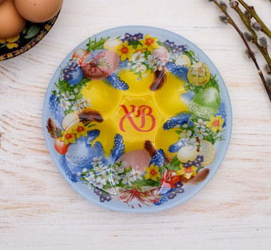 Стеклянная подставка на 6яиц &quot;Пасхальный венок&quot; — Posudio