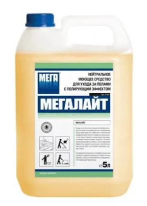 МЕГАЛАЙТ нейтральное моющ. ср-во для ухода за полами с полирующ. эффектом 5л/3 фото 1 — Posudio