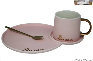 Чашка 250 мл с блюдцем и ложкой в под.уп.(х20)Фарфор 106-028 — Posudio