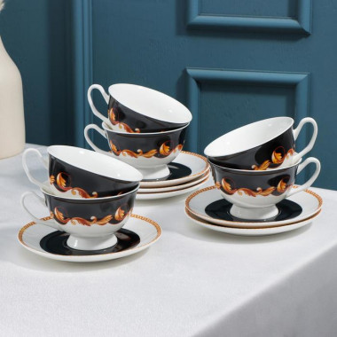 Сервиз чайный Magistro «Княгиня», 6 чашек 240 мл, 6 блюдец d=14 см &mdash; Posudio