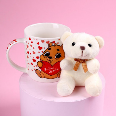 Набор «Люблю тебя», игрушка в кружке, мишка, цвет МИКС &mdash; Posudio