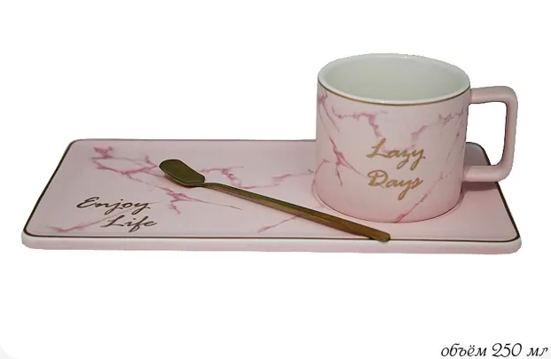 Чашка 250 мл с блюдцем и ложкой в под.уп.(х24) 106-020 фото 1 — Posudio