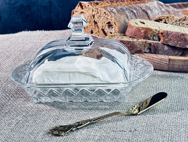 Масленка с ножом в под.уп.(х24)Стекло 200-107 фото 1 — Posudio