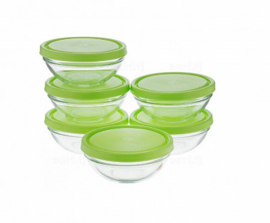 Набор салатников с зелен.плпст. крышкой ШЕФС 6 шт. 140 мм — Posudio