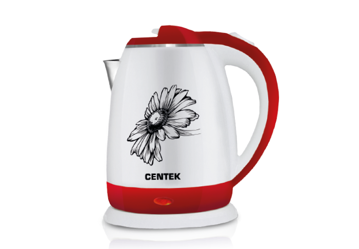 Чайник Cеntek  CT-1026 красный+цветы 2000Вт  1,8л фото 1 — Posudio