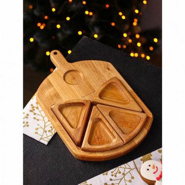 Подарочный набор посуды Adelica «Сырная мозайка», доска разделочная 35×22 см, менажницы 4 шт, 12,5×9 — Posudio