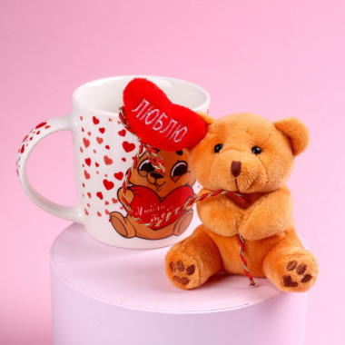 Набор «Люблю», игрушка в кружке, мишка, цвет МИКС &mdash; Posudio