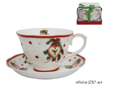 Набор чашка с блюдцем 250 мл НОВЫЙ ГОД в под.уп.(х36)Фарфор 105-031 — Posudio