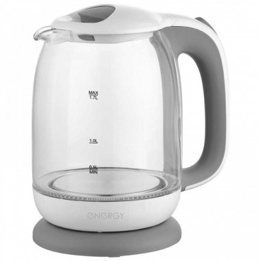 Чайник ENERGY E-281 (1.7л) стекло, пластик, цвет бело-серый — Posudio