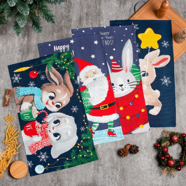 Набор кухонных полотенец Доляна Happy friends 35х60 см - 4 шт., 100% хл — Posudio