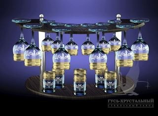 Набор с барной стойкой 19пр. с рис. &quot;Русский узор&quot; (Гусь Хрусталь) — Posudio