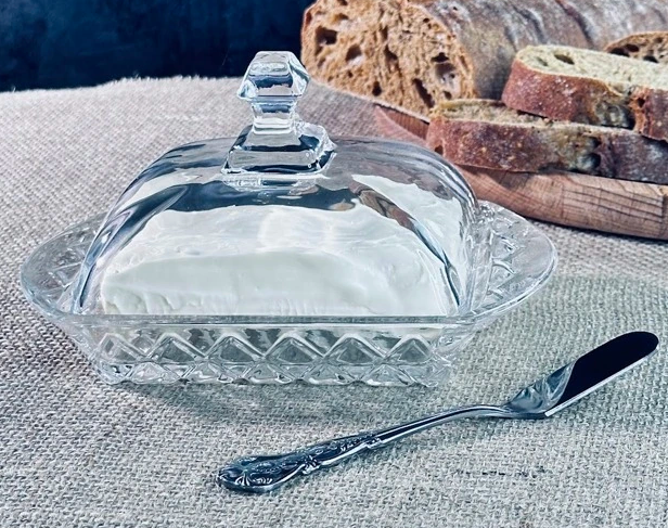 Масленка с ножом в под.уп.(х24)Стекло 200-106 фото 1 — Posudio