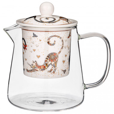 Чайник стеклянный с ситом "Парижские коты" 500мл &mdash; Posudio