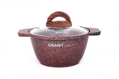 Кастрюля со стекл. крышкой 1л. Granit ultra(red) &mdash; Posudio
