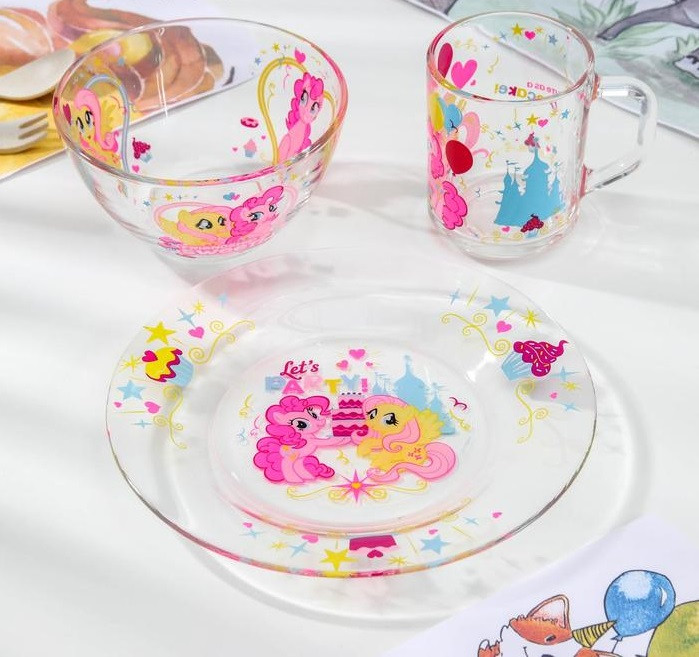 Набор Hasbro My Little Pony, 3 предмета: кружка 250 мл, миска d=13 см, тарелка 19,5 см, в подарочной фото 1 — Posudio