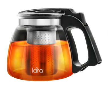 Чайник заварочный 900мл, силик.стекло, стальной фильтр, подъем крышки (LARA), LR06-14 &mdash; Posudio
