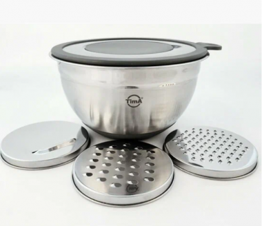 Миска с прозрачной крышкой с терками  TimA  (3шт.) и силик. дном  20см. 3л. МКТ-20 &mdash; Posudio