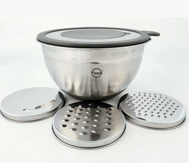 Миска с прозрачной крышкой с терками  TimA  (3шт.) и силик. дном  20см. 3л. МКТ-20 фото 1 &mdash; Posudio
