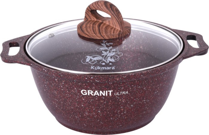 Кастрюля со стекл. крышкой 2л. Granit ultra(red) фото 1 — Posudio