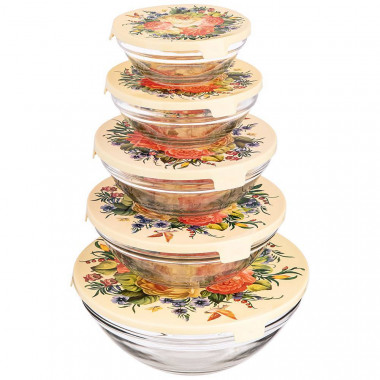 НАБОР МИСКИ С КРЫШКОЙ AGNESS &quot;РОСКОШНЫЙ САД&quot;, 10 ПРЕДМЕТОВ, 150/250/450/630/1150 МЛ — Posudio