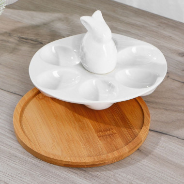 Подставка фарфоровая для яиц Доляна «Зайка», 17×17×10 см, 6 ячеек — Posudio