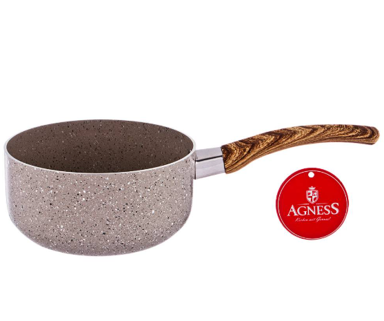 КОВШИК AGNESS "АРКТИК" АНТИП. ПОКР. РУЧКА SOFT TOUCH  И СТЕКЛ. КРЫШКОЙ 1000 МЛ 14*7 СМ 906-251 фото 1 &mdash; Posudio