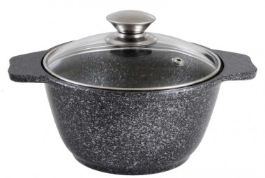 Кастрюля 2л со стек.крыш. Традиция Темный мрамор (КУКМАРА) &mdash; Posudio