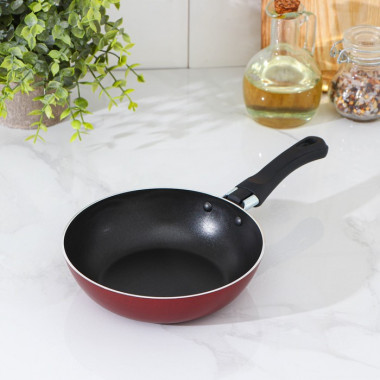 Сковорода Promo, d=16 см, пластиковая ручка, антипригарное покрытие, цвет бордовый &mdash; Posudio