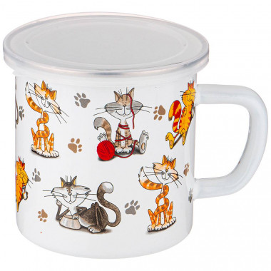 Кружка эмалир. с пласт. крышкой  &quot;ВЕСЕЛЫЕ ДРУЗЬЯ &quot; 650мл. — Posudio