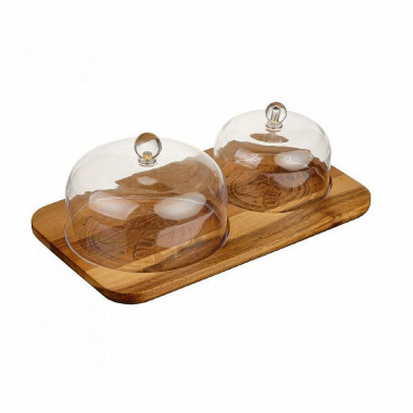 Блюдо прямоуг акация 34*20*12см с 2-я крышками сервировочное &mdash; Posudio