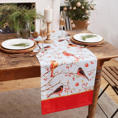 Дорожка на стол новогодняя &quot;Winter birds&quot; 40*147 см, 100% хл, саржа 190гр/м2 — Posudio