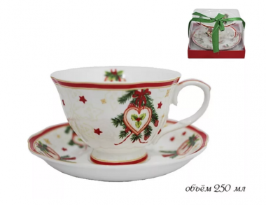 Набор чашка с блюдцем 250 мл НОВЫЙ ГОД в под.уп.(х36)Фарфор 105-031 — Posudio