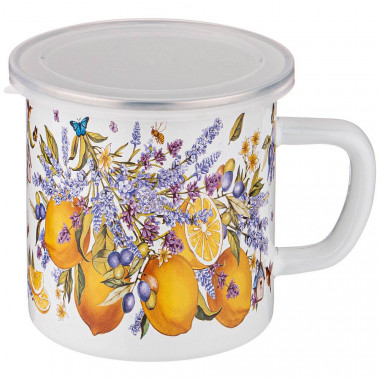 Кружка эмалир. с пласт. крышкой  &quot;ПРОВАНС ЛИМОНЫ &quot; 650мл. — Posudio