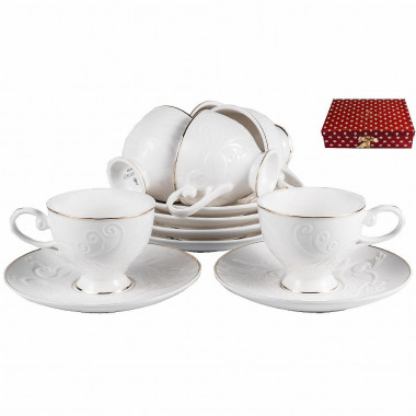 Кофейный набор Balsford «Грация», 12 предметов, 100 мл, белый рельефный рисунок с золотом &mdash; Posudio
