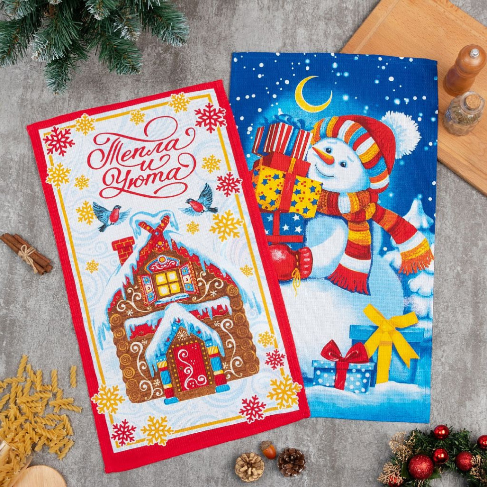 Набор кухонных полотенец Доляна «Пряничный домик» 35х60см-2шт, 100% хл фото 1 &mdash; Posudio