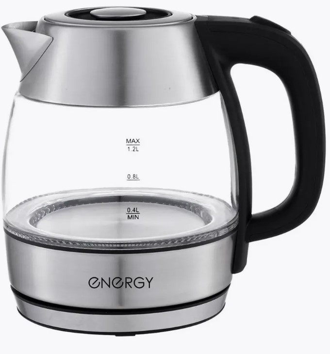 Чайник ENERGY E-222 (1.2л) стекло, пластик, цвет черный фото 1 — Posudio