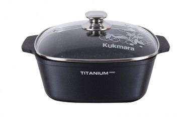 Кастрюля 5,5л.квадратная 260*260мм со стеклянной крышкой "Titanium pro" &mdash; Posudio