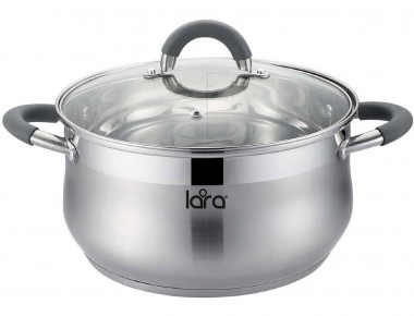 Кастрюля нерж 18х10,5см, 2,6л, капс инд дно, силик ручка, стекл крышка, LARA BELL, LR02-481 — Posudio