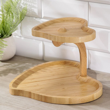 Менажница двухъярусная "Сердце" 29х19,5 см, бамбук &mdash; Posudio