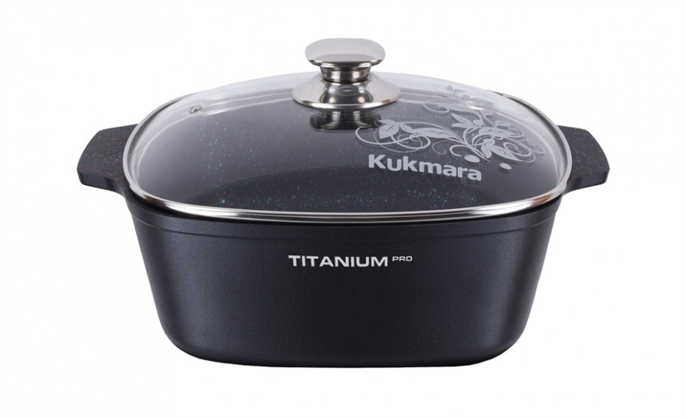 Кастрюля 6,5л.квадратная 280*28смм со стеклянной крышкой "Titanium pro" фото 1 — Posudio