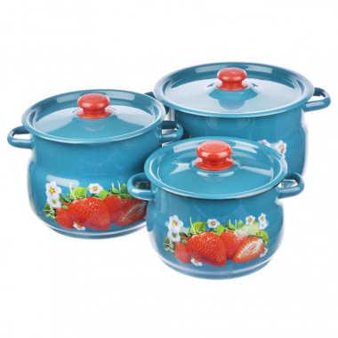 Набор кастрюль 11 бирюзовый Клубника садовая &mdash; Posudio