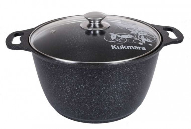 Кастрюля 6л со стек.крыш. Традиция Темный мрамор (КУКМАРА) &mdash; Posudio