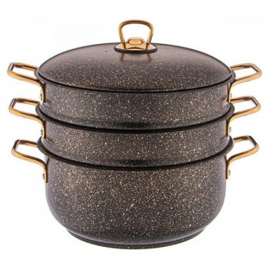 Кастрюля-мантоварка "ЧЕРНОЕ ЗОЛОТО" трехслойное покр granit(Турция) &mdash; Posudio