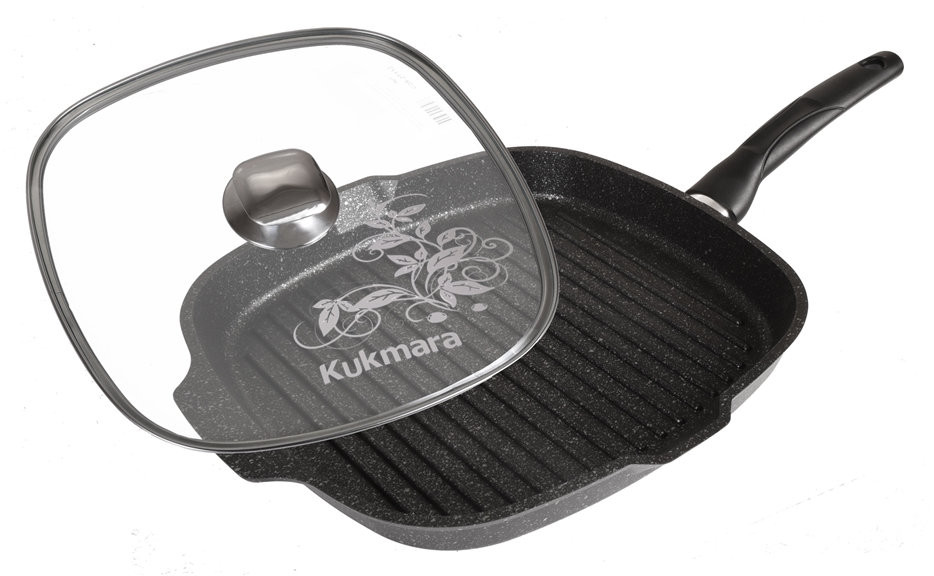Сковорода-гриль 260*260мм со съемной ручкой , стек.крыш.  (КУКМАРА) фото 1 — Posudio